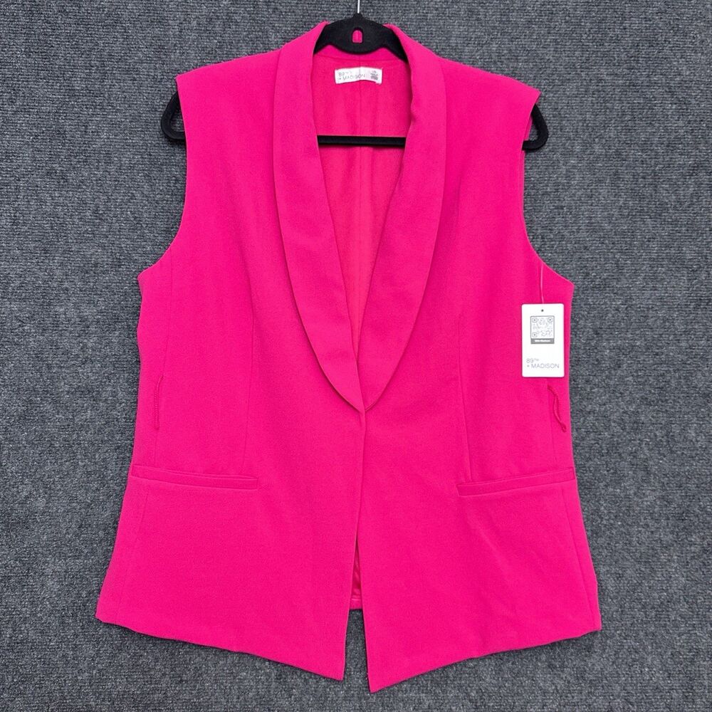 NEW 89th Madison Fuchsia Pink Blazer Vest L Tailored Career Open Front Jacket